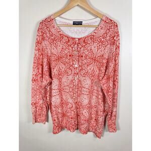 Lands End Womens Cardigan 100% Supima Cotton Plus Size 2X Paisley Coastal